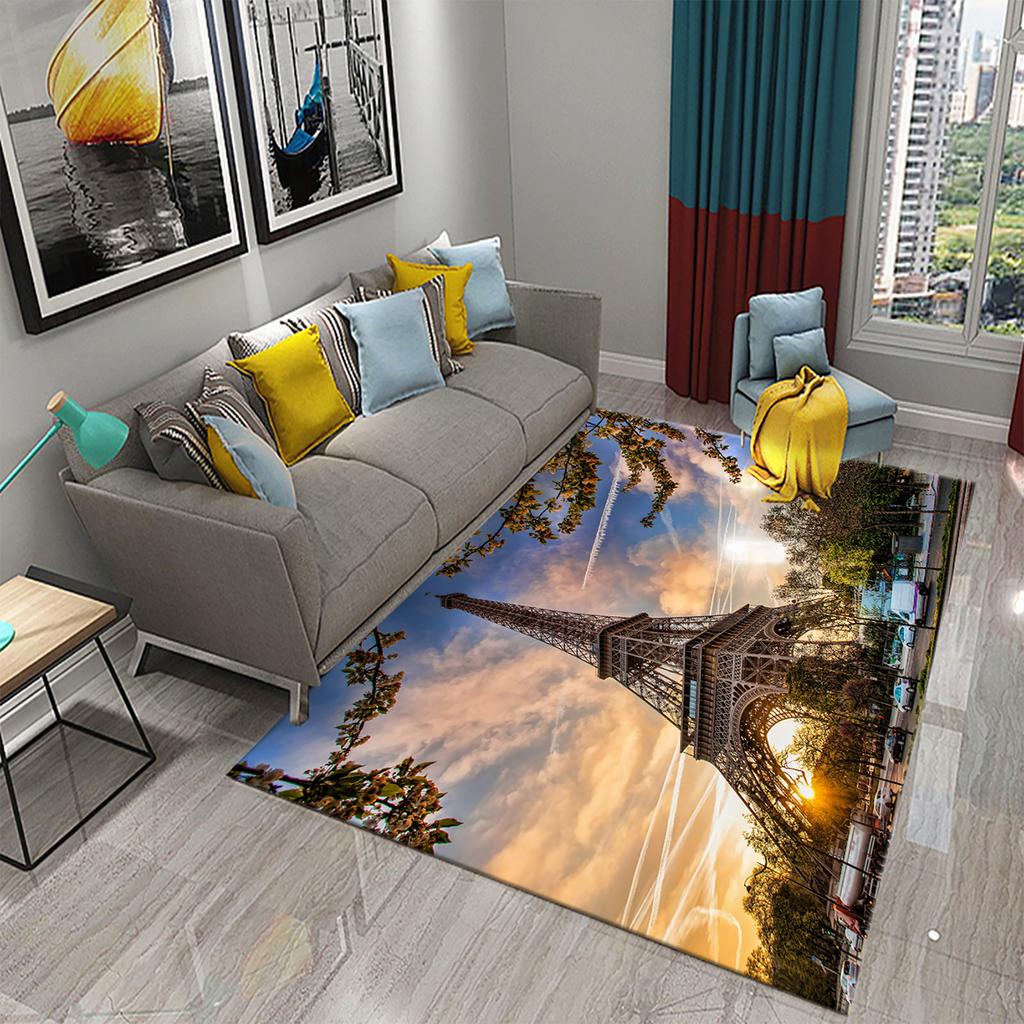 3D Romantic Paris Eiffel Tower Carpets for Living Room Bedroom Bathroom Entrance Non-Slip Rug Decor Kitchen Floor Mat Doormat