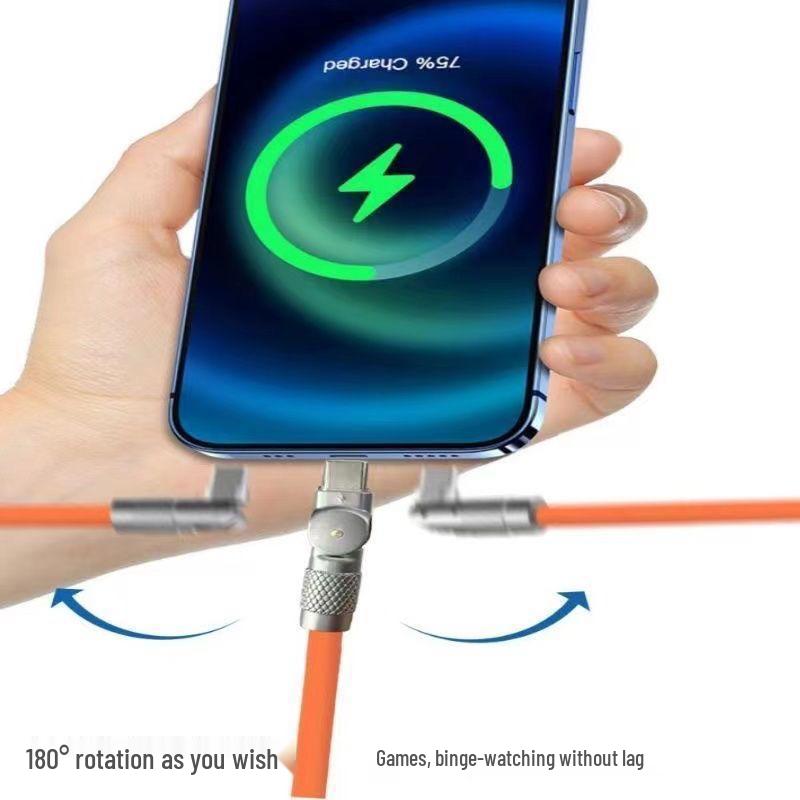Elbow 180° Rotating Mobile Data Cable for Huawei/Apple/Android - 6A Fast Charging