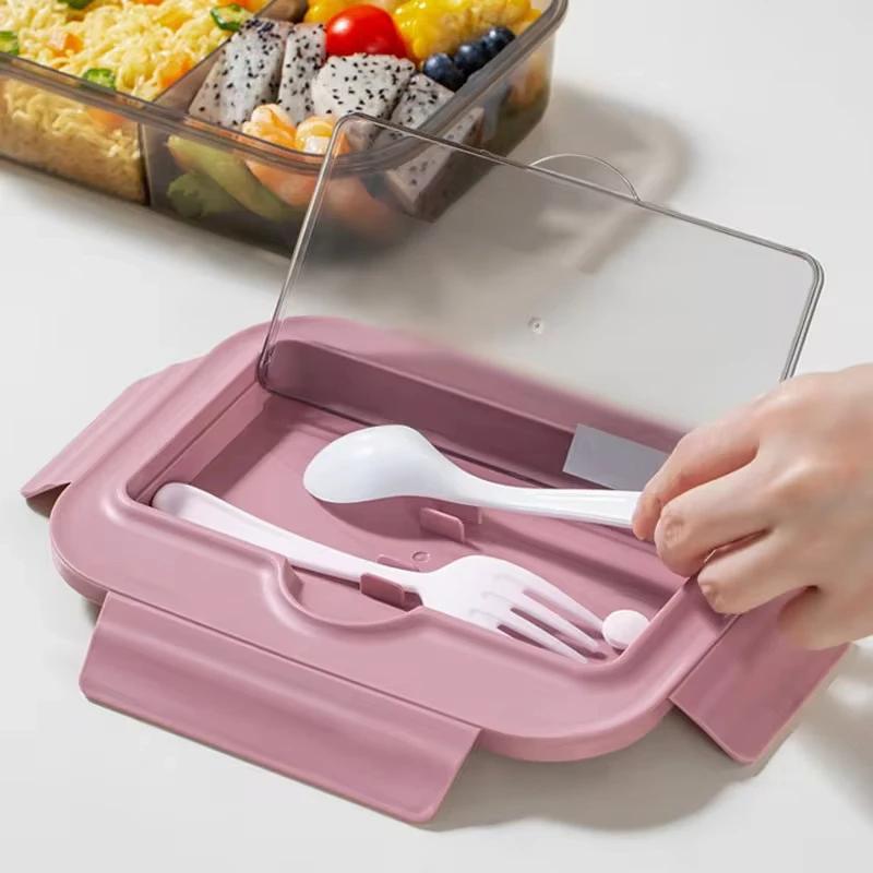 1pc Lunch Boxes,Ins Nordic Style -Box,Office Workers Microwave Oven Partition Bento Box Phone Holder Japanese Lunch Box
