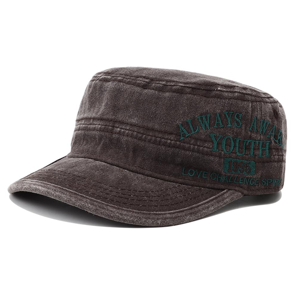 

2024 New Letter Embroidery Washed Cotton Flat Top Military Cap Women Outdoor Fisherman Caps Adjustable Army Hats for Men Fishing Adjustable коричневый