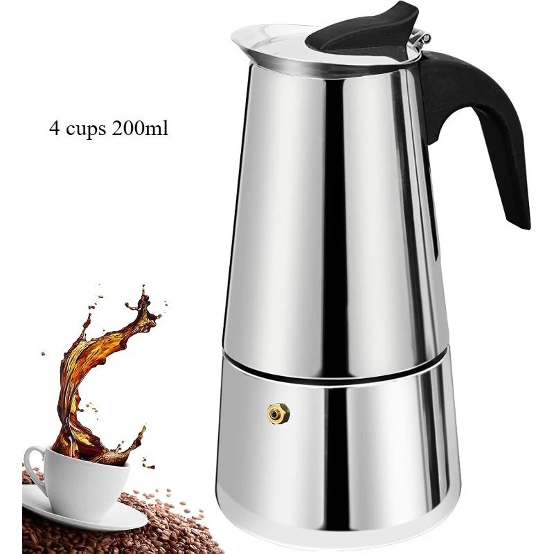 2/4/6 Cups Stainless Steel Moka Pot , Coffee Maker Mocha Pot,Italian Coffee Machine Fit Induction Cookers Coffee Accessories