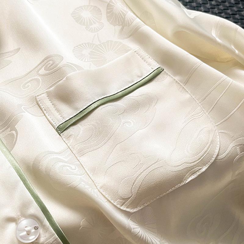 2025 Auspicious Clouds Ice Silk Padded Pajamas - Women's Two-Piece Set In Milk White, Long Sleeve & Pants