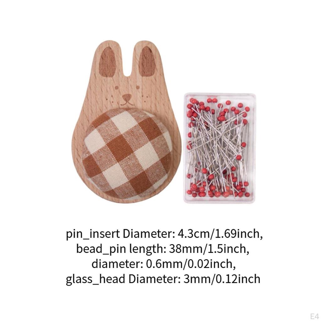 Cute Pin Cushion with Pins Ball Head Sewing Set DIY Craft Accessories Small Wooden Base
