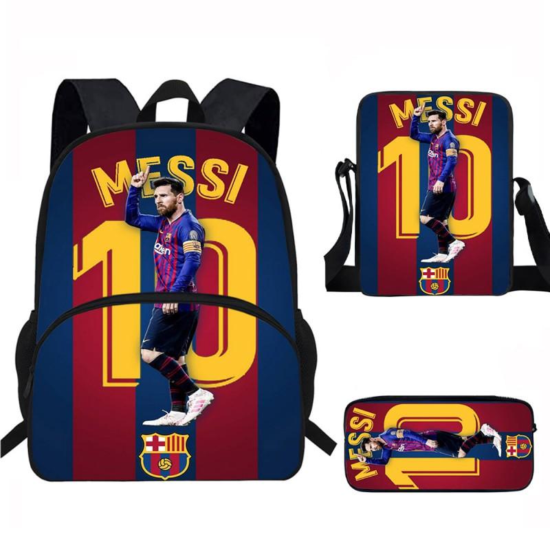 Set Zaino Scolastico per Bambini a Tema Messi con Borsa a Tracolla Astuccio per Studenti Elementari
