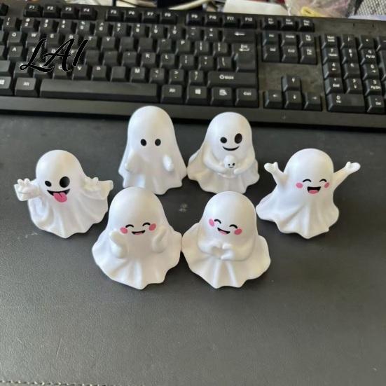 Unique Office Supplies 6Pcs Halloween Ghost Figurine Cute Pen Holder Miniature Desk Decor Funny Healing Statues Pencil Stand Ornament Creative