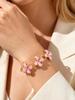 Pink Enamel Flower Bracelet for Women, Stainless Steel Paperclip Chain Bracelet, Waterproof Pulsera Floral Aesthetic Jewelry