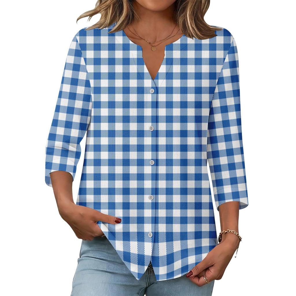 Blusa casual da donna elegante a righe e quadretti stampati