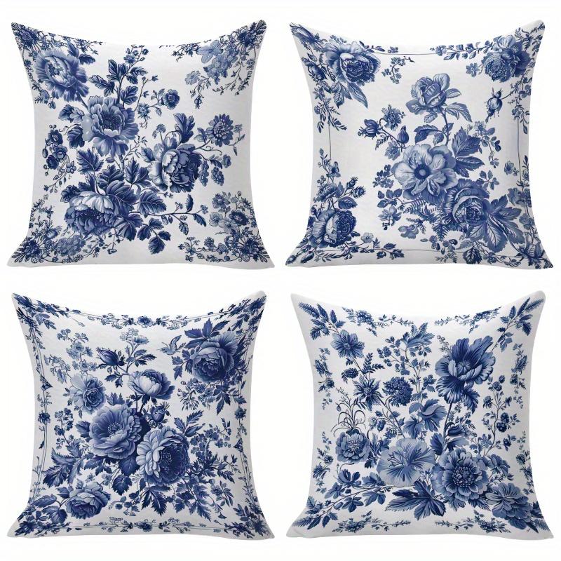 Blue White Chinoiserie Pillow Covers, Vintage Peony Double-Sided Printed Throw Pillow Cases, Classic Home Decor Cushion Covers Peach skin 18*18(CM)-1Pcs