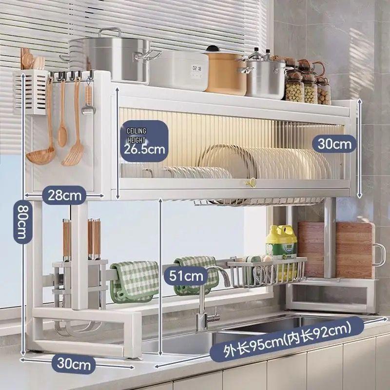 Multifunctional Kitchen Sink Organizer: Dustproof Dish and Cupboard Rack for Countertop Storage.