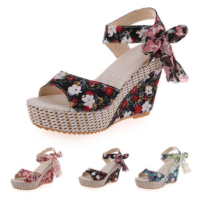 Premium Quality Women Boho Beach Sandals With Floral Wedge Heels For Summer Style