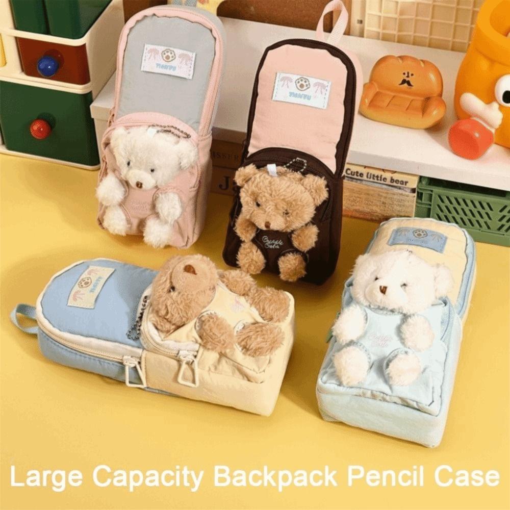 Zipper Plush Stationery Bag Cute Bear Pencil Pouch Fashion Little Bear Doll Pencil Case  Kids Gift