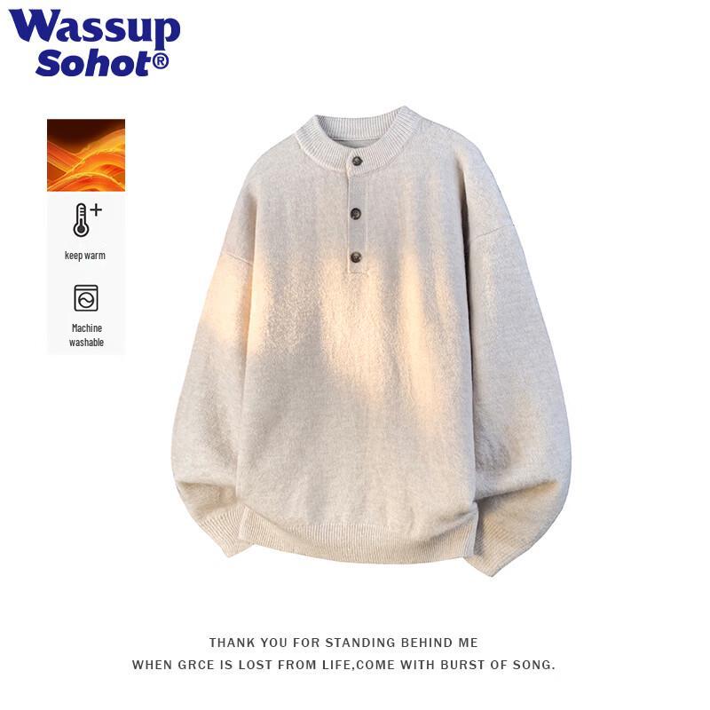 Wassup Sohot Old Money Style Men's Henley Collar Pullover Sweater