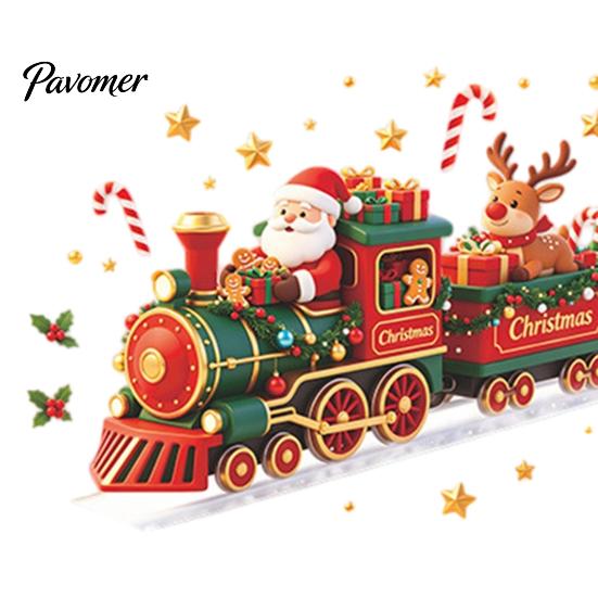 Kids Room Christmas Ornament Train Wall Sticker, Santa Claus Reindeer Decals, Self Adhesive Waterproof Glass Stickers Murals, Removable PVC Art Decor