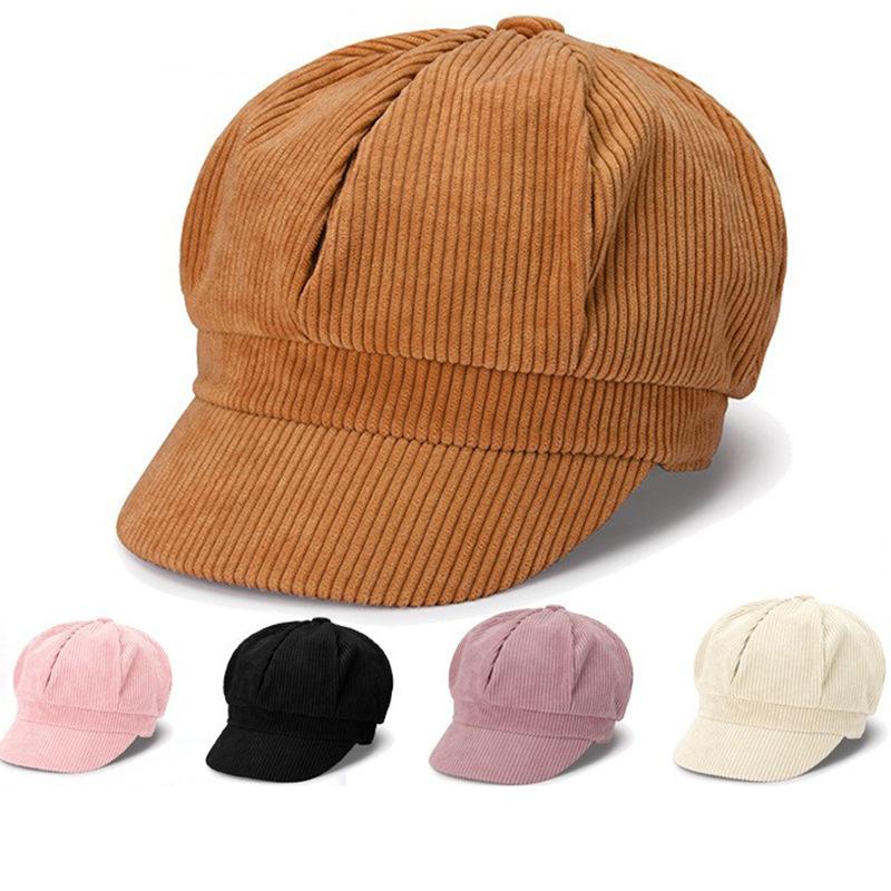 Women Retro 8 Panels Corduroy-Newsboy-Caps with Brim-Vintage Preppy Fall Winter Cute Ivy Newsboy Gatsby Cabbie Painter Beret Hat