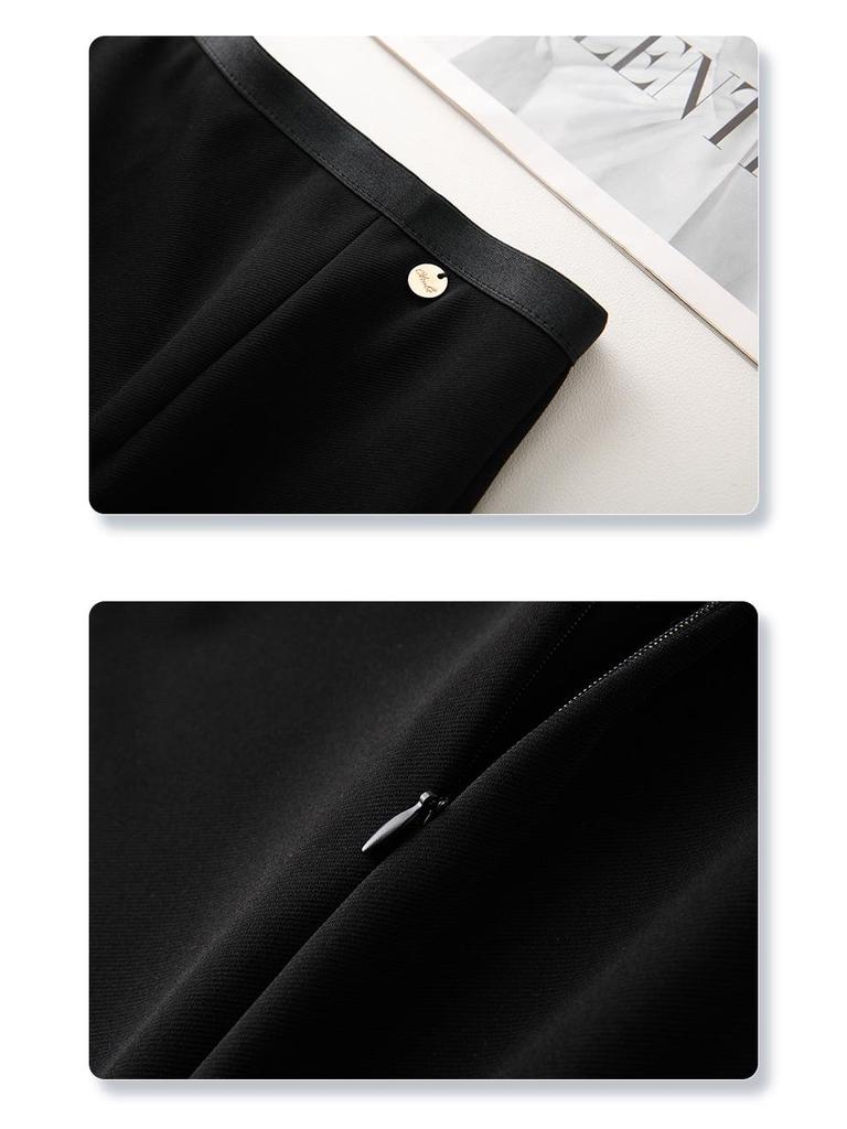 Women's High Waist Black Midi Skirt - 2025 Spring Slimming Design, Long Bodycon Skirt for Petite Frames