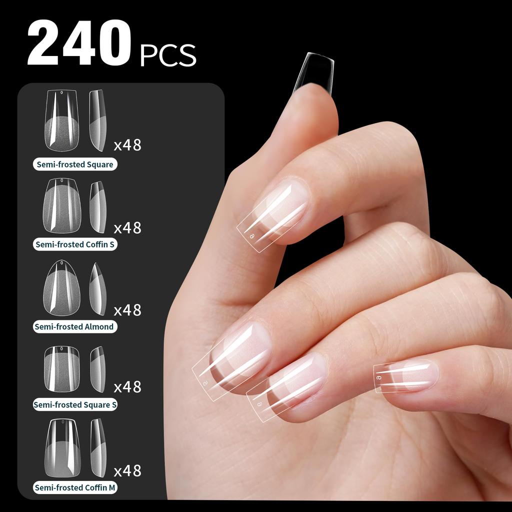 5 In 1 Boxed False Nail Tips Soft Gel Full Cover Semi-matte Capsules Almond French Coffin Fake Nails Extension Press On Nails