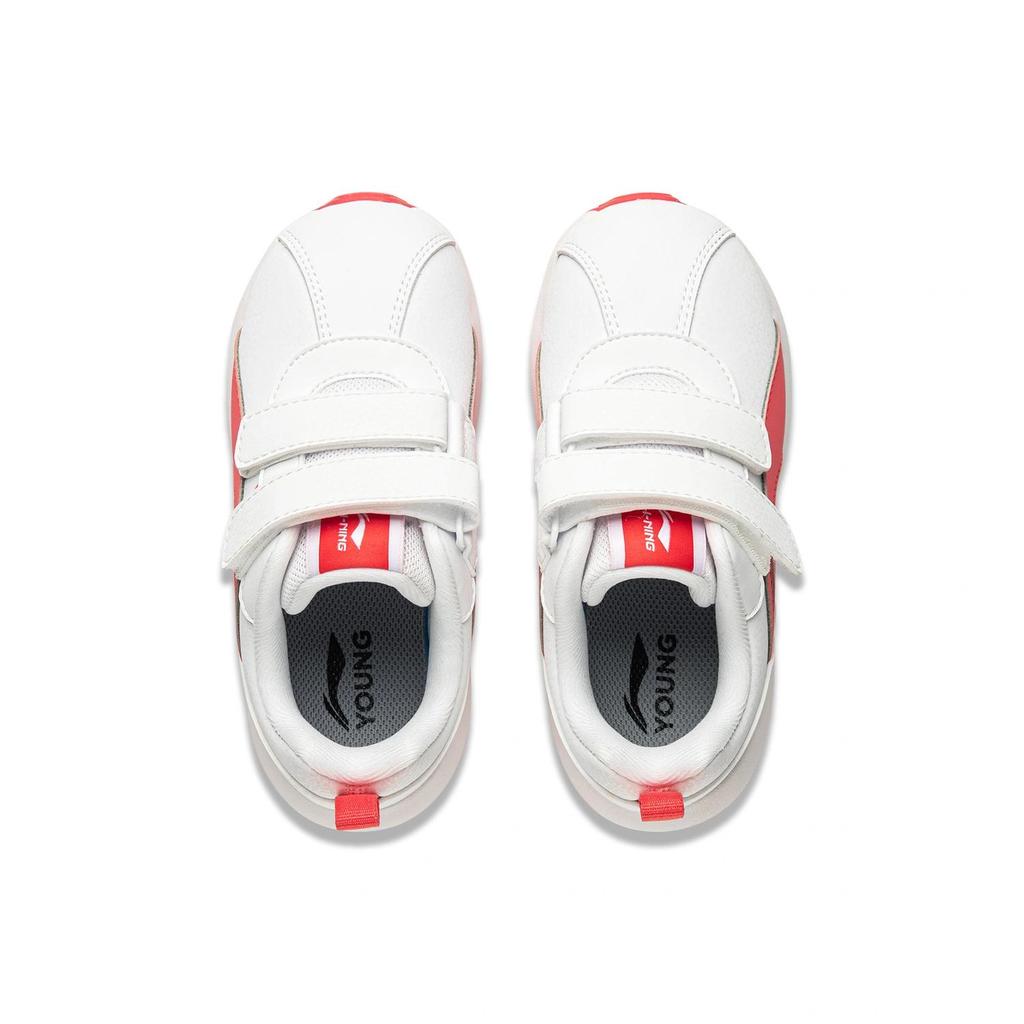 Li Ning Kids Sports Lifestyle Synthetic Leather Comfortable Simple Casual Shoes Kids Sneakers Standard-White Furong-Red YKAP148-6
