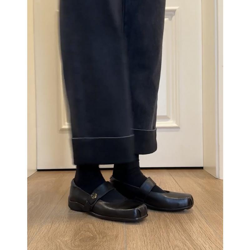 Sheepskin Version~ Genuine Leather Retro Camellia with Mary Jane Small Leather Shoes Women's Spring and Autumn New Ballet Shoes
