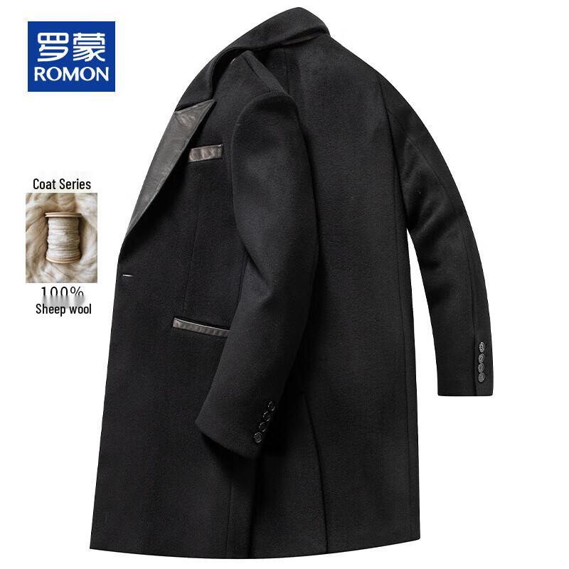 ROMON Men's 100% Wool Blend Mid-length Overcoat