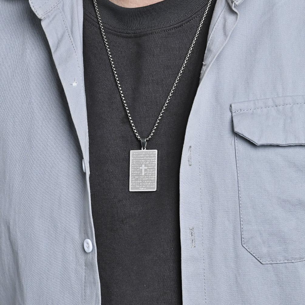 Vânzare Colier din Oțel Titan cu Text de Rugăciune În Europa și America Simplu și Personalizat pentru Cupluri Pandantiv din Oțel Inoxidabil Accesoriu la Modă