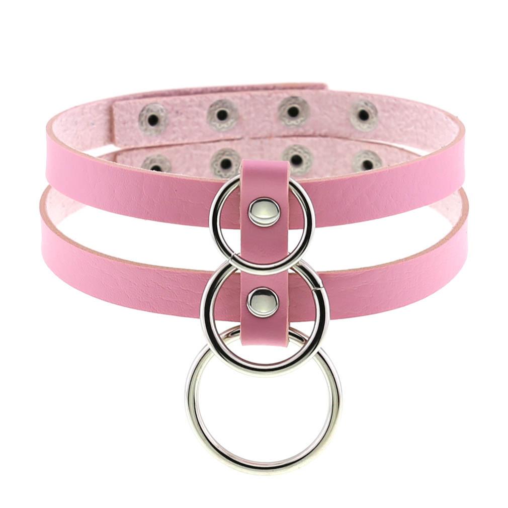 DIEZI Harajuku Bowknot Ball Heart Circel Rivet Flower Choker Necklace Torques Women Men Gothic Pink PU Leather Necklace Jewelry