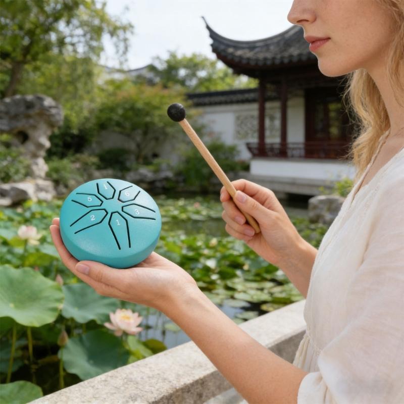 6 Note Mini Steel Tongue Drum 3 Inch Size Promoting Mindful Meditation Stress Relief And Yoga Crafted From Durable Steel
