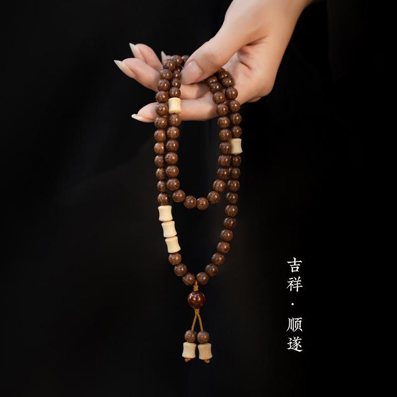 Chinese-style Natural Golden Sandalwood and Green Sandalwood Multi-loop Bodhi Men's Bracelet, Hand-held Prayer Beads, Niche Exquisite Women's