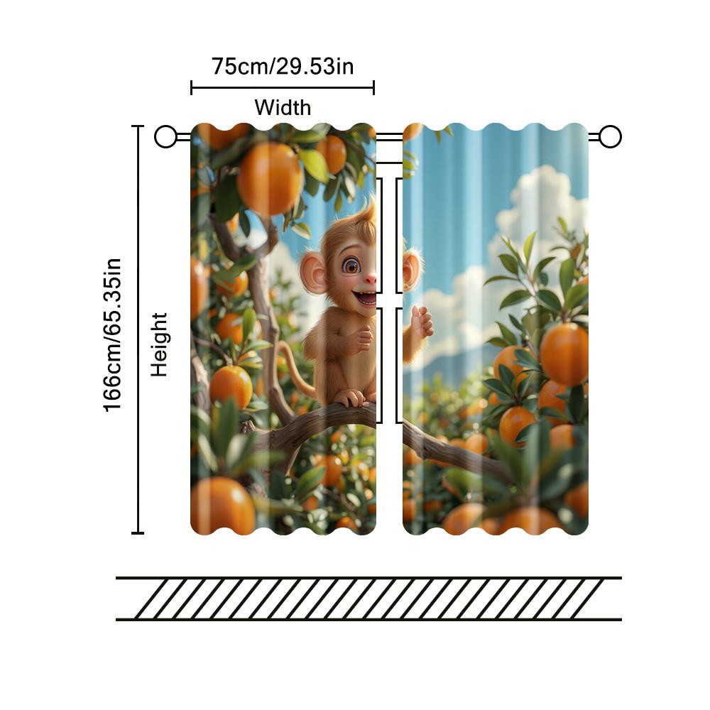 2 Pcs, Filtering Curtains (excluding Rods, Non-movable, Without Batteries) Monkey Orchard for Use In Bedrooms and Living Rooms