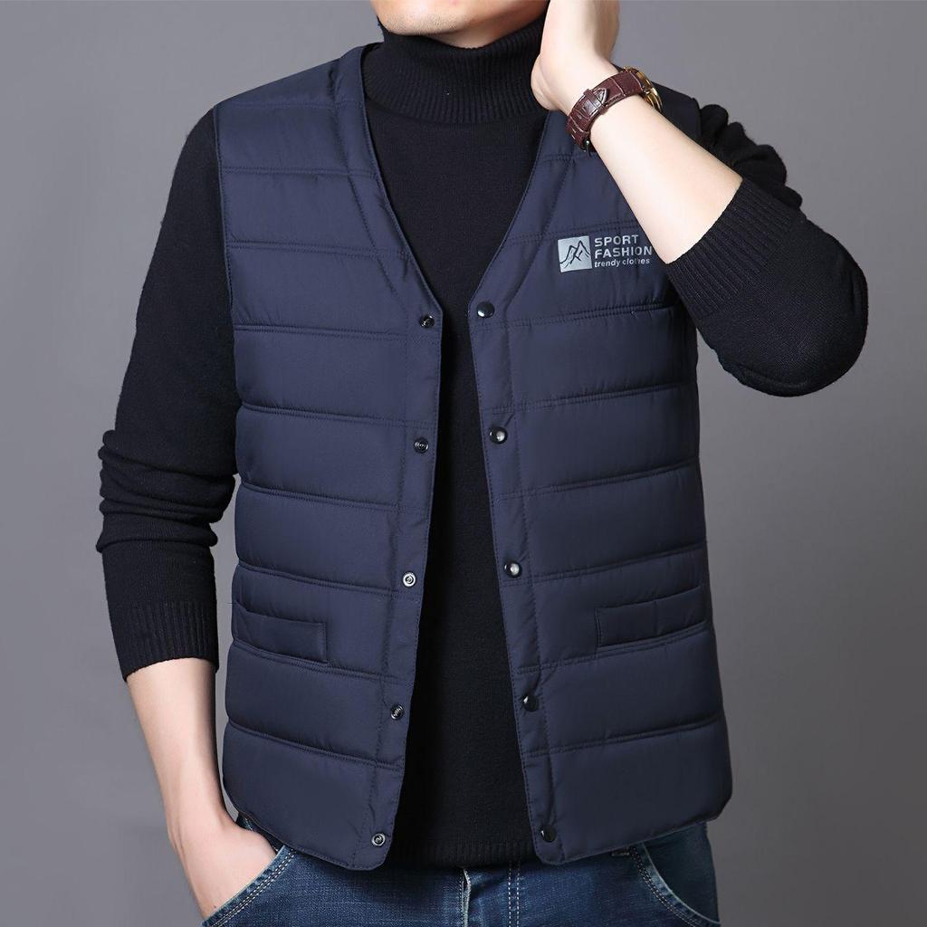 Men's Full Cotton Short Vest - Autumn/Winter Warm, Loose Fit, Plus Size, Casual Dad Style Gilet