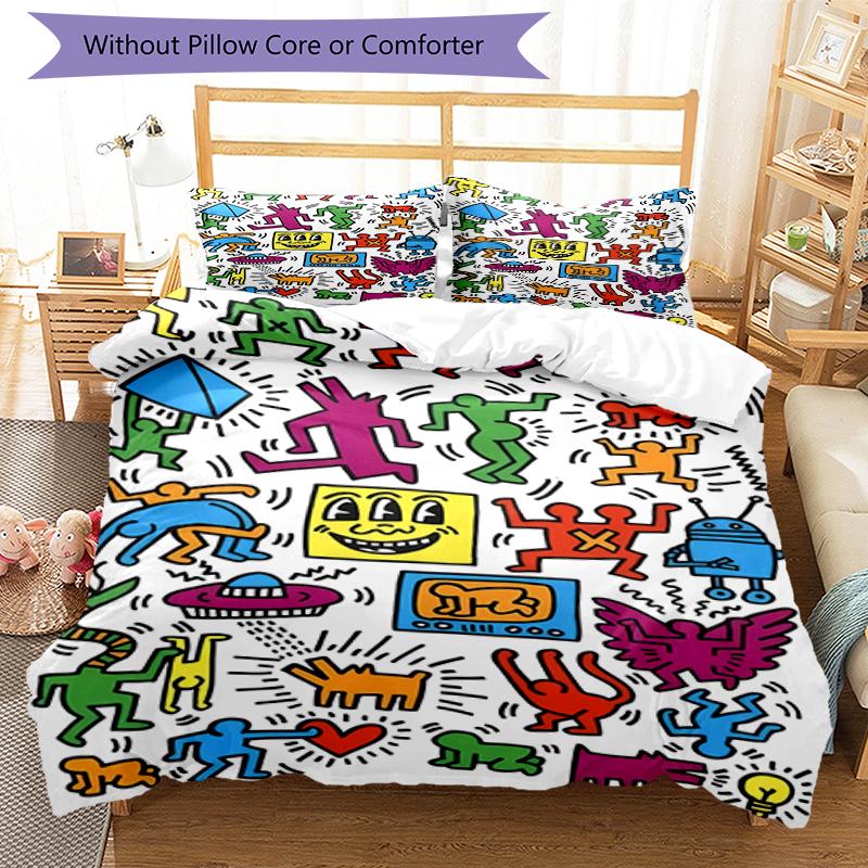 3pcs Keith Haring Ascending1 Pattern Bedding Set Duvet Cover Set Includes Duvet Cover &pillowcases, Perfect All Season Bedroom Decoration & Gift
