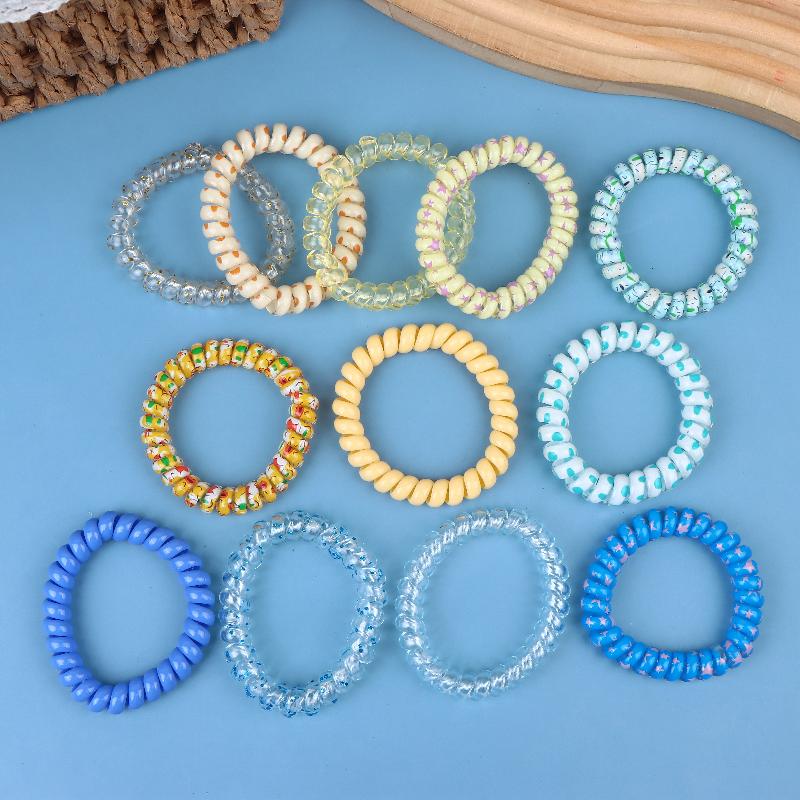6Pcs Vibrant Playful Gradient Color Phone Line For Girls High Elasticity Headband Tied Bun Hair Loop Rubber Band Headband