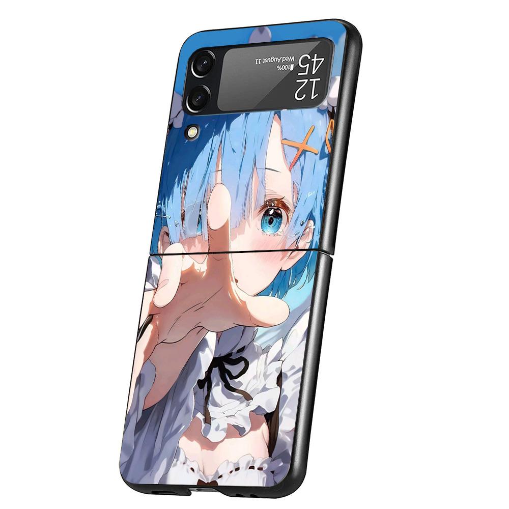 R-Rem Re Zero Anime Cover Phone Case For Samsung Galaxy Z Flip 7 6 5 4 3 5G Flip7 Flip6 Flip5 Flip4 Flip3 Black Fundas Shell