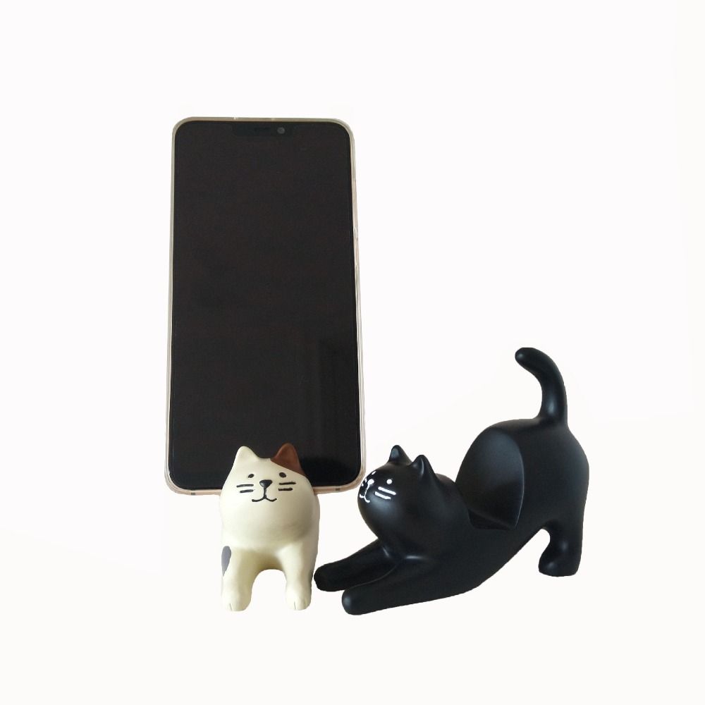 Kreativer Harz-Dehnkatzen-Schreibtischständer Weiß Schwarz Katzenförmige Harz-Katzen-Handwerkskunst Fauler Handy-Ständer Zum Fernsehen
