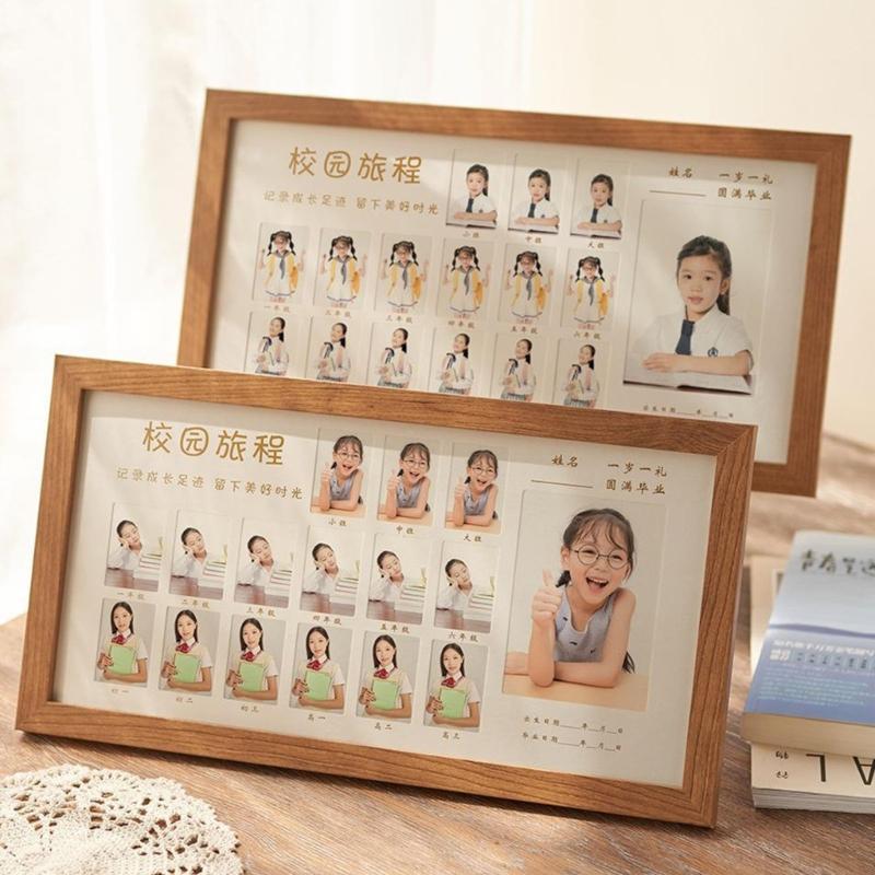 Wooden School Photo Frame from Kindergarten To Graduation Home Decors Keepsakes Gift for Teachers Parent and Students