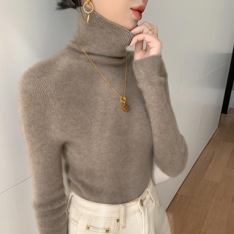 Women's Slim-fit High-neck Cashmere Pullover Sweater - Autumn/Winter Stylish, Tight-knit Base Layer