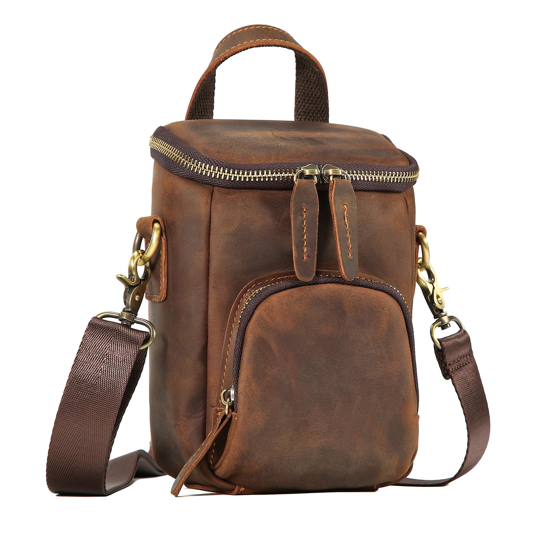 

Crazy Horse Leather Leather Crossbody Bag Casual Versatile Bucket Bag Retro Trend Premium Shoulder Bag Men S Leather Bag