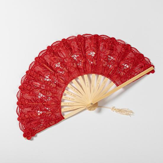 Lace Folding Fan with Tassel Hollow Ribs Vintage European Dance Performance Party Photo Props Portable Summer Hand Held Fan Women Girls Gift