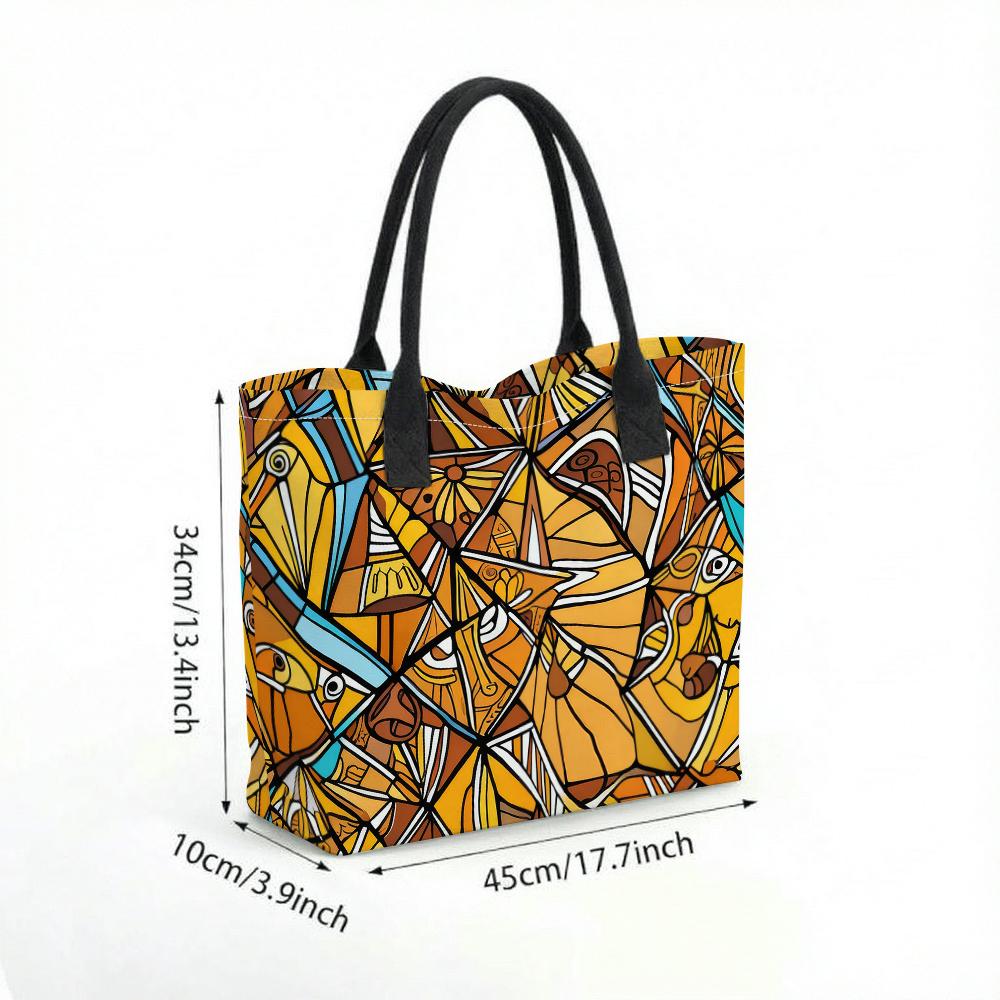  Bohemian Geometric Print Tote Bag Large Capacity Casual Shoulder Bag for Daily Use