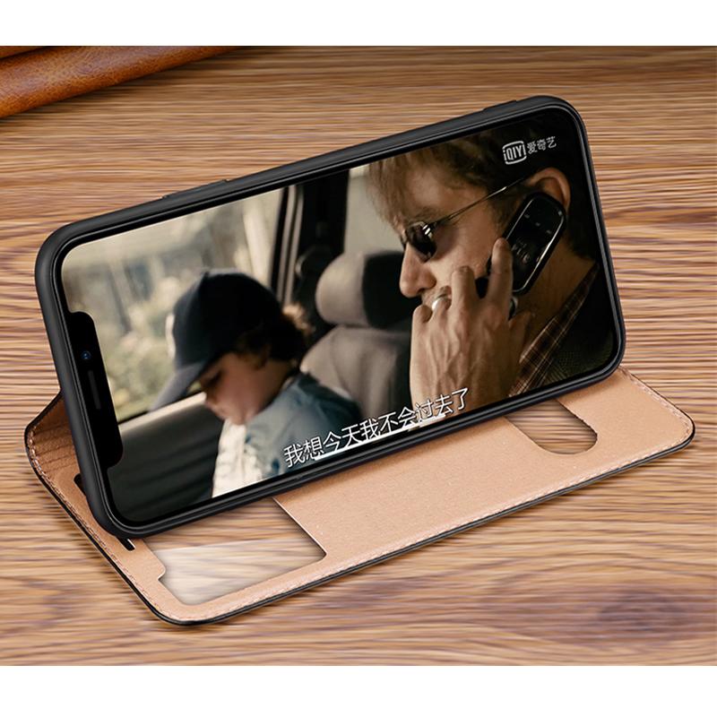 Magnetic 100% Genuine Leather View Window Case for iPhone 16 15 14 13 12 11 Pro MAX XR X Plus Case Wallet Flip Stand Free Answer