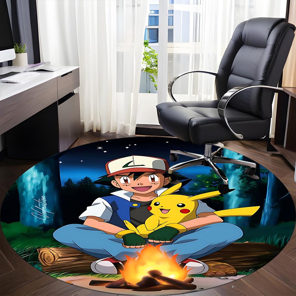 1pc Pokemon, Pikachu Chair Carpet for Office Non-Slip, Soft & Comfortable, Carpet for Office, Gaming, Lightweight Round Floor Mat
