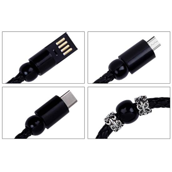 Bransoletka USB typu C do ładowania z plecionej sztucznej skóry, kabel micro do synchronizacji danych