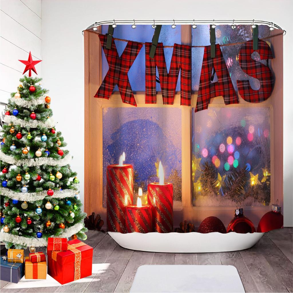 GAEChristmas Printed Bathroom Shower Curtain Snowman Santa Claus Waterproof Polyester Curtain Home Decoration Window Christmas