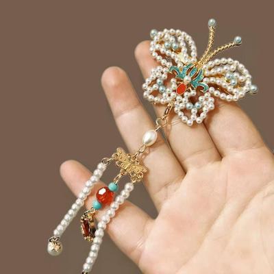 Vintage Ming & Qing Dynasty-Inspired Butterfly Hair Clip: Beaded Edge Hanfu & Qipao Accessory