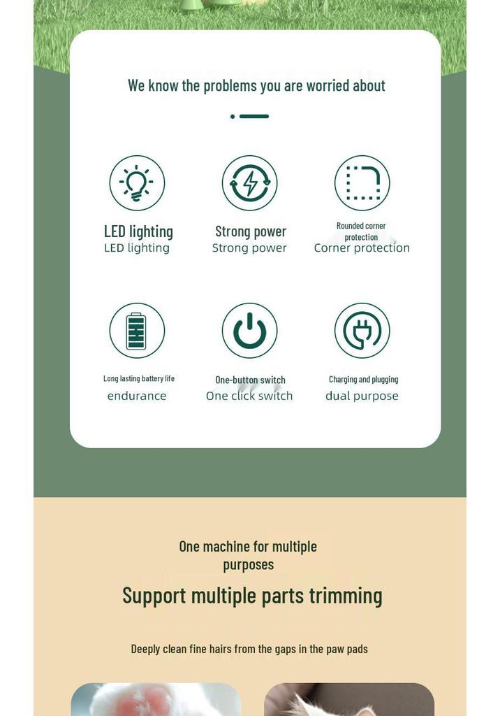 Electric Pet Grooming Clippers for Cats & Dogs with Light, Ideal for Hair and Foot Trimming