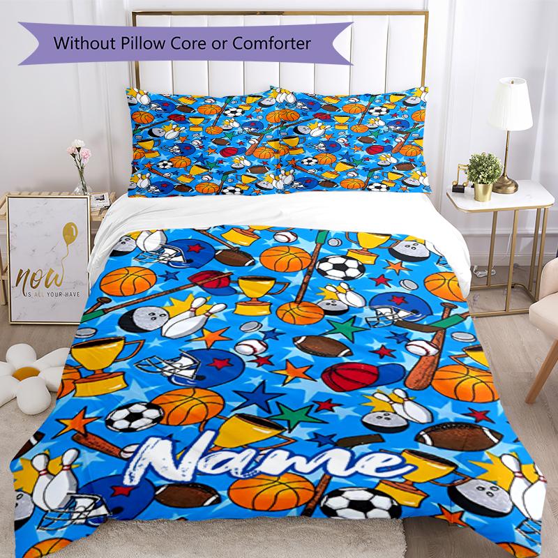 3pcs Custom Name Ball Sports Bedding Set Duvet Cover Closure Includes 1 Duvet Cover & 2 Pillowcases, Soft and Comfortable for All Seasons.