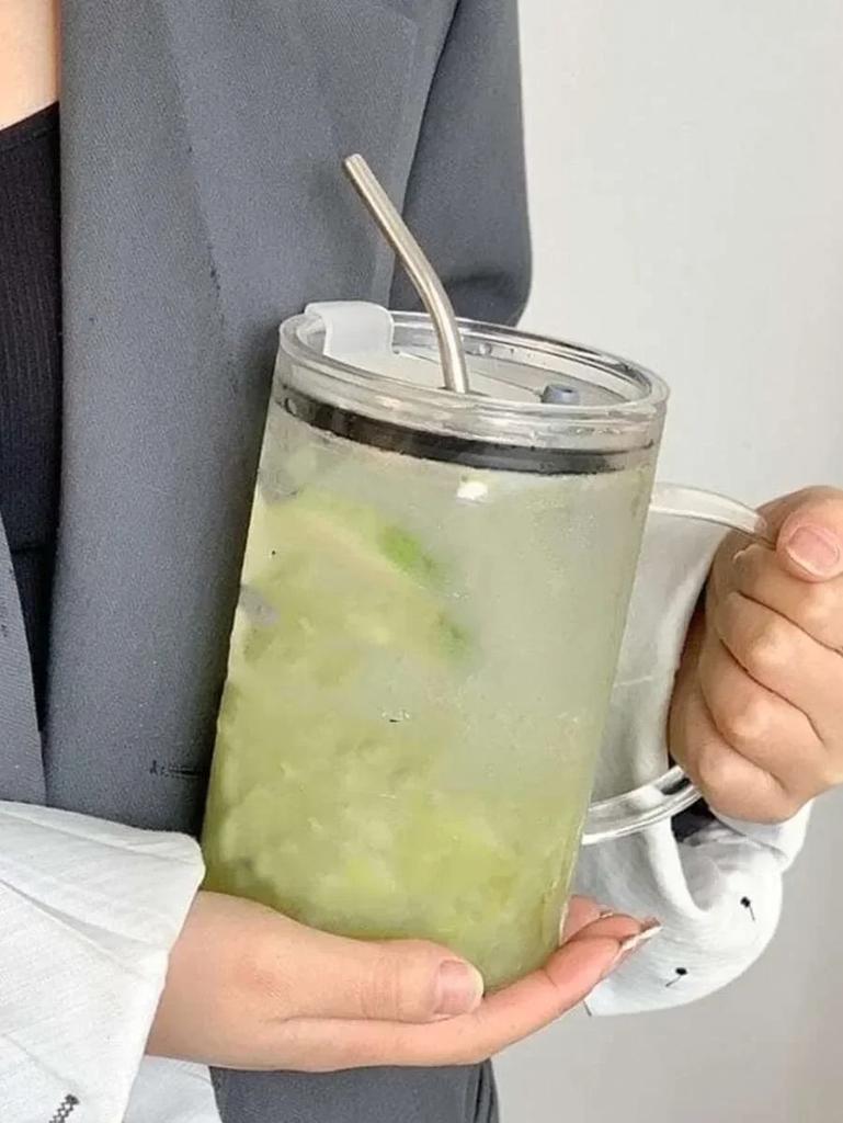 1L Drinking Glass Tumbler With Lid And Straw Glass Coffee Cup Transparent Cup Juice Mocha Cups Glass Mug Milk Juice Cup