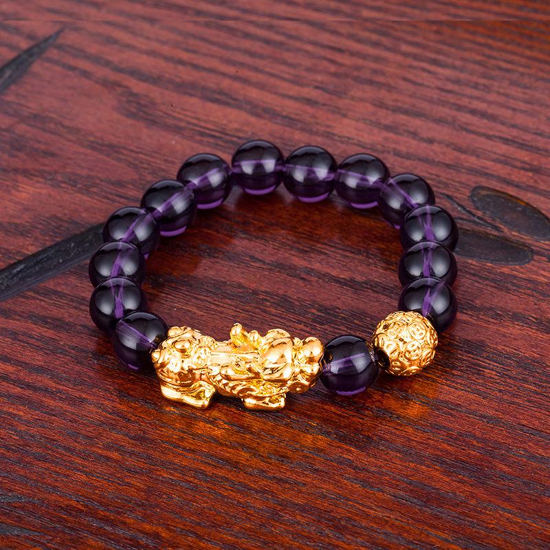 Agate Couple Pixiu Bracelet Sand Gold Men's Bracelet Gold-plated Beaded Bracelet for Men and Women