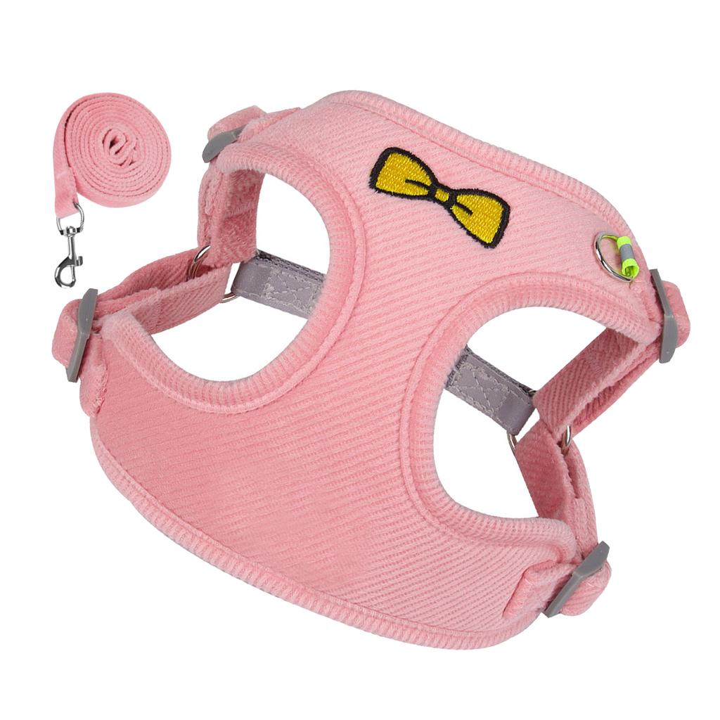 Small Dog Harness Reflective Dog Harness Reflective Pet Vest with Traction Rope for Walking Pink M