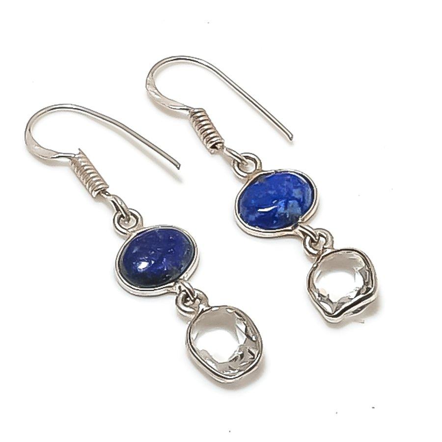 Natural Lapis Lazuli, Topaz 925 Sterling Silver Jewelry Earring 1.58" AEE-11201