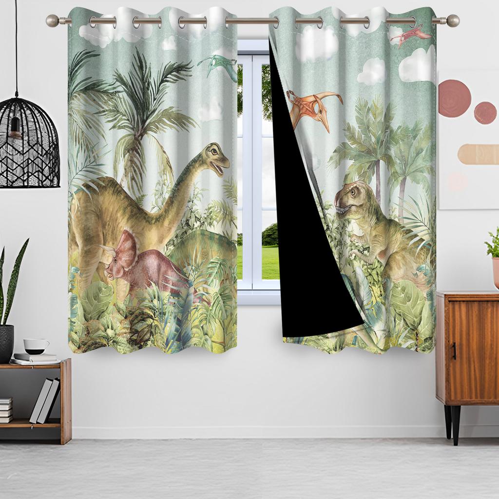 2pc/set Forest Dinosaur Blackout Curtains Colorful Cartoon Wildlife Animal Kids Room Polyester Curtains Balcony Bedroom Curtains